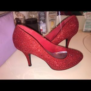 Silver slipper red high heels